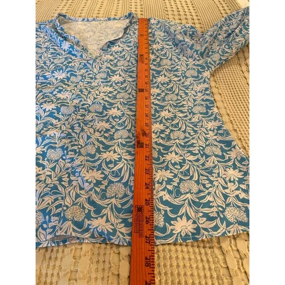 Womens Blouse Plus Size XL Blue Flowy Boho Peasant Bell Sleeve Casual Feminine - Picture 10 of 10